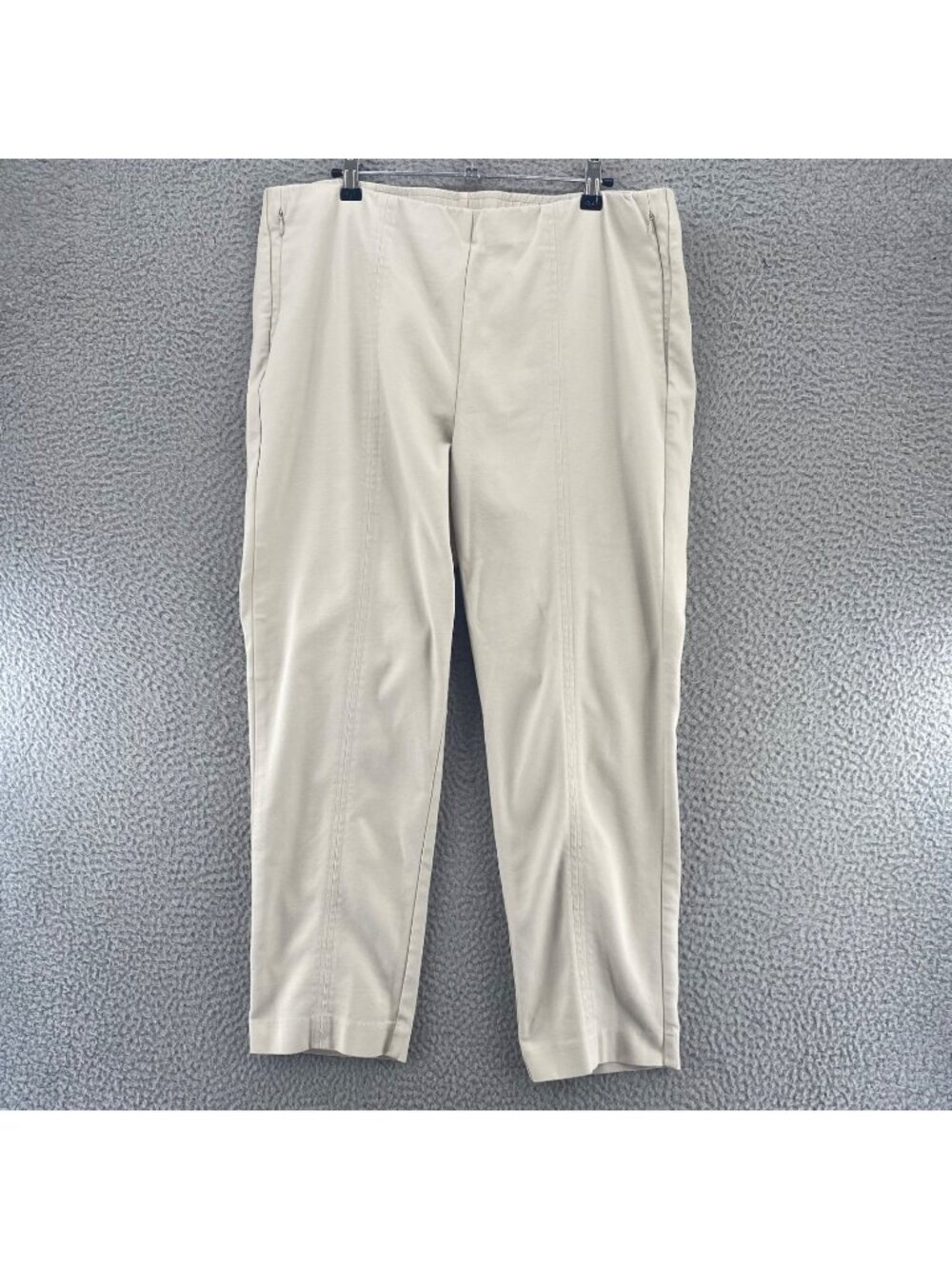 J Jill Pants Women 16 Beige Essential Cotton Stretch Cropped Tapered Leg Pockets